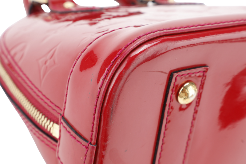 LOUIS VUITTON ALMA BB RED VERNIS WITH GOLD HARDWARE, STRAPS AND NO DUST COVER