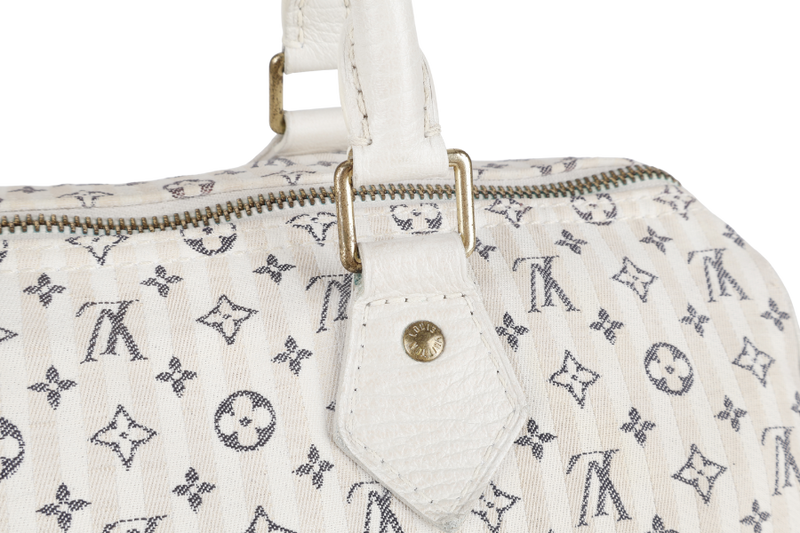 LOUIS VUITTON SPEEDY 30 WHITE MONOGRAM MINI LIN CANVAS GOLD HARDWARE NO DUST COVER