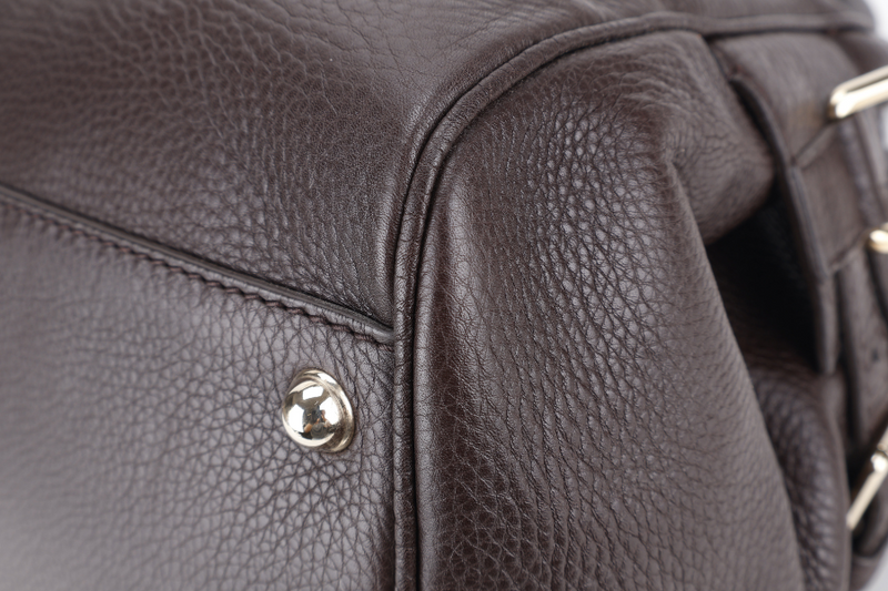 GUCCI HOBO BAG DARK BROWN LEATHER GOLD HARDWARE WITH DUST COVER