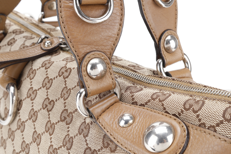 GUCCI SHOULDER BAG BEIGE CANVAS WITH SILVER HARDWARE AND DUST COVER