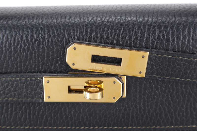 HERMES KELLY SELLIER 35 STAMP T CIRCLE (YEAR 1990) NOIR ARDENNES LEATHER GOLD HARDWARE WITH STRAPS, PADLOCK&KEYS AND DUST COVER