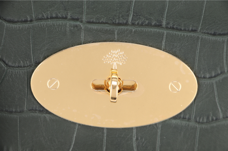 MULBERRY BAYSWATER NETTLE GREEN CROC EMBOSSED NAPPA LEATHER BAG GOLD HARDWARE WITH PADLOCK NO DUST COVER