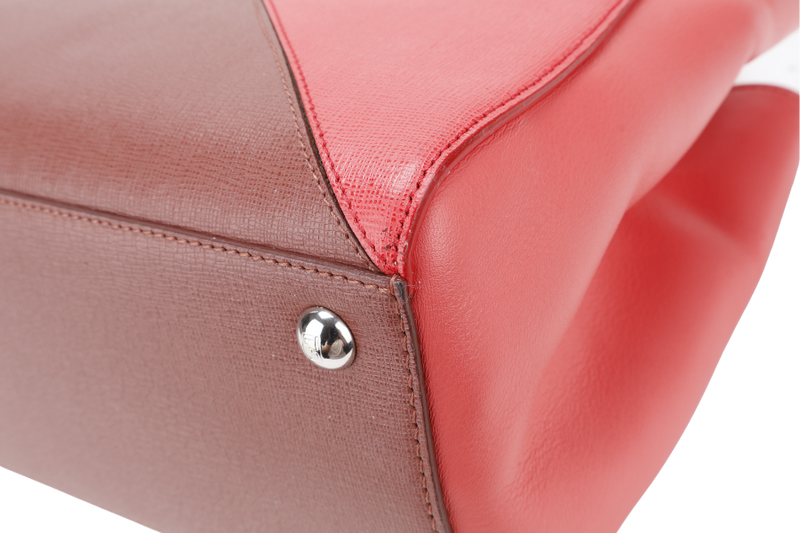 FENDI 8BH253-V0D 2 JOURS (148-2566) PINK & SILVER SAFFIANO LEATHER SILVER HARDWARE WITH DUST COVER