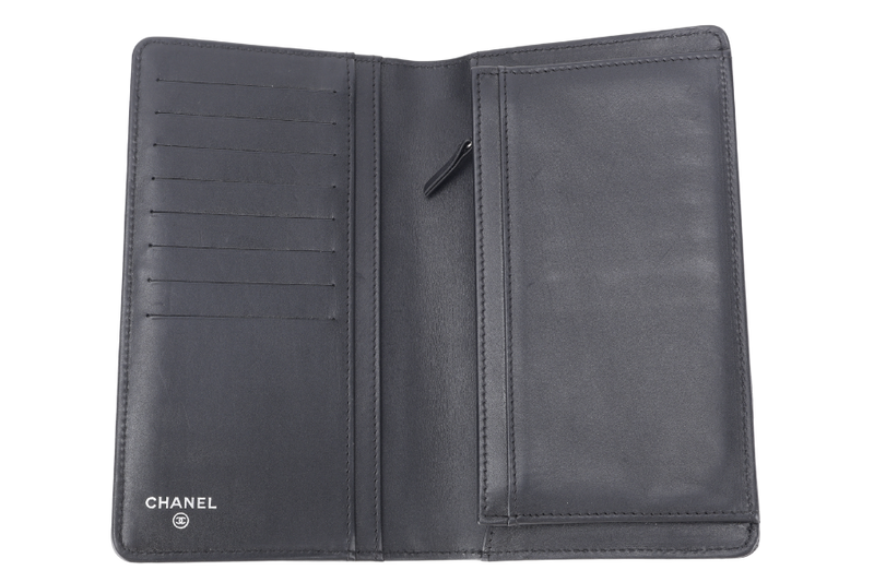 CHANEL QUILTED WALLET (2005xxxx) BLACK LAMBSKIN LEATHER SILVER HARDWARE WITH CARD AND DUST COVER