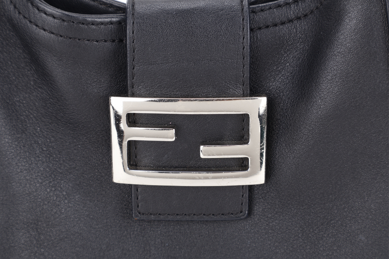 FENDI BLACK LEATHER SHOULDER BAG SILVER HARDWARE NO DUST COVER