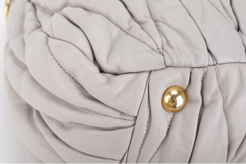 MIU MIU GREY TURNLOCK TOP HANDLE MATELASSE LEATHER 2WAY BAG GOLD HARDWARE WITH LEATHER STRAPS NO DUST COVER