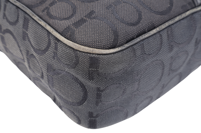 SALVATORE FERRAGAMO BLACK TOTE CANVAS WITH LEATHER LINING SILVER HARDWARE NO DUST COVER