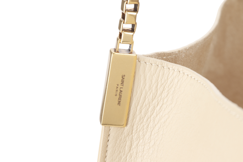 YVES SAINT LAURENT (YSL) SUZANNE HOBO SHOULDER BAG BEIGE GRAINED LEATHER GOLD HARDWARE WITH DUST COVER