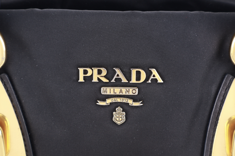 PRADA BN1903 TOP HANDLE BLACK NYLON GOLD HARDWARE NO DUST COVER