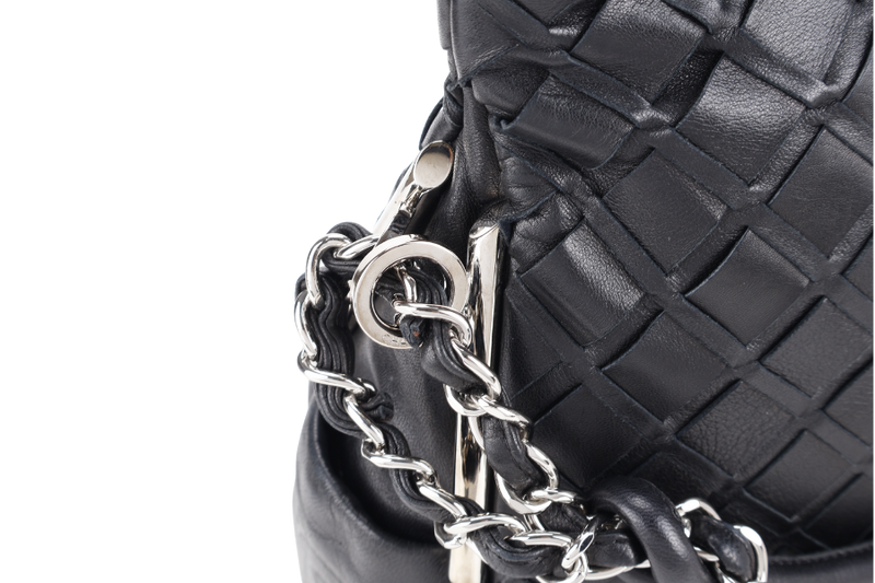 CHANEL ULTIMATE SOFT HOBO WOVEN BLACK LAMBSKIN LEATHER SILVER HARDWARE (1134xxxx) WITH CARD AND DUST COVER