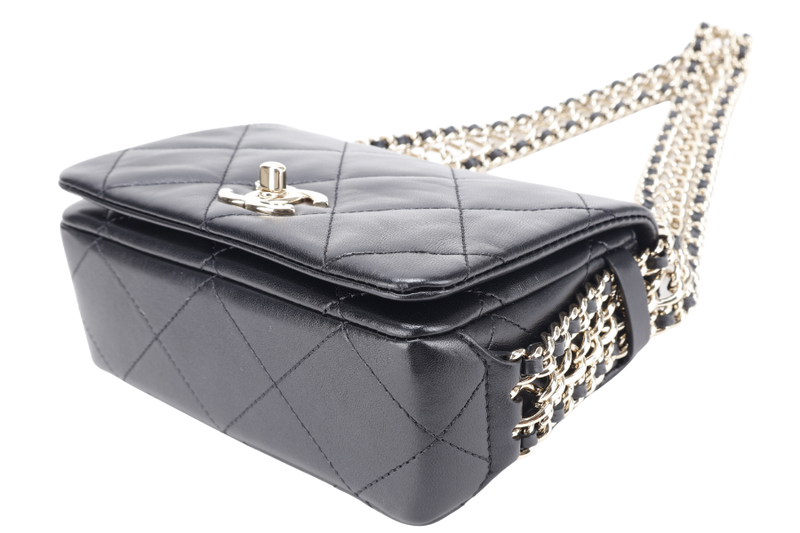 CHANEL CHAIN AROUND SHOULDER BAG (NPL1xxxx) BLACK LAMBSKIN GOLD HARDWARE WITH DUST COVER, BOX AND PAPER BAG