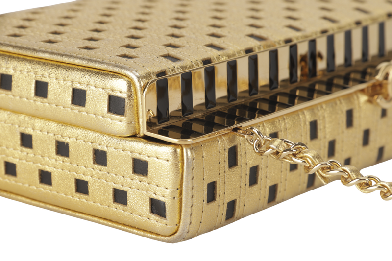 CHANEL LASER CUT CLUTCH METALLIC GOLD (2816xxxx) WITH CARD AND DUST COVER