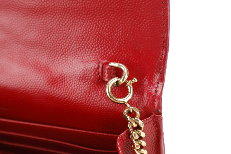 YVES SAINT LAURENT (YSL) ENVELOPE CHAIN WALLET RED CHEVRON QUILTED LEATHER WITH GOLD HARDWARE NO DUST COVER