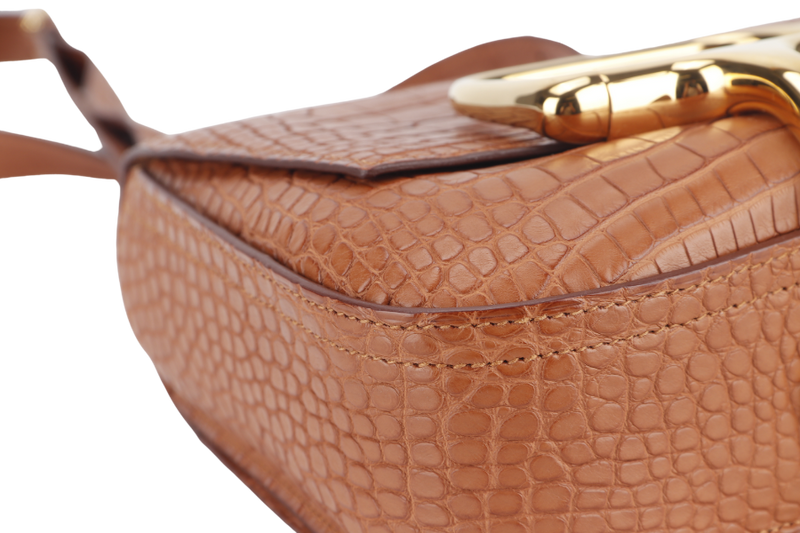 HERMES DELLA CAVALLERIA MINI STAMP B (YEAR 2023) ALLIGATOR MISSI GOLD WITH DUST COVER AND BOX