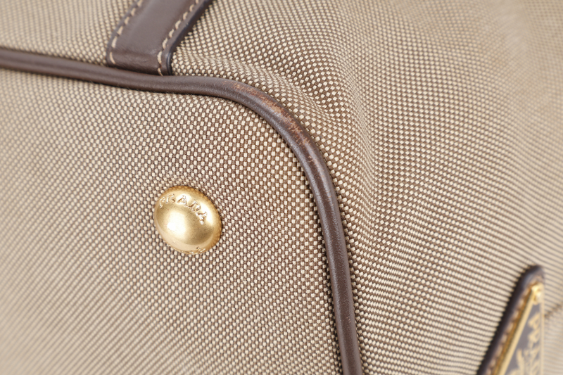 PRADA LOGO JACQUARD MEDIUM CANVAS CORDA BRUCIA GOLD HARDWARE WITH LONG STRAPS, CARD AND DUST COVER