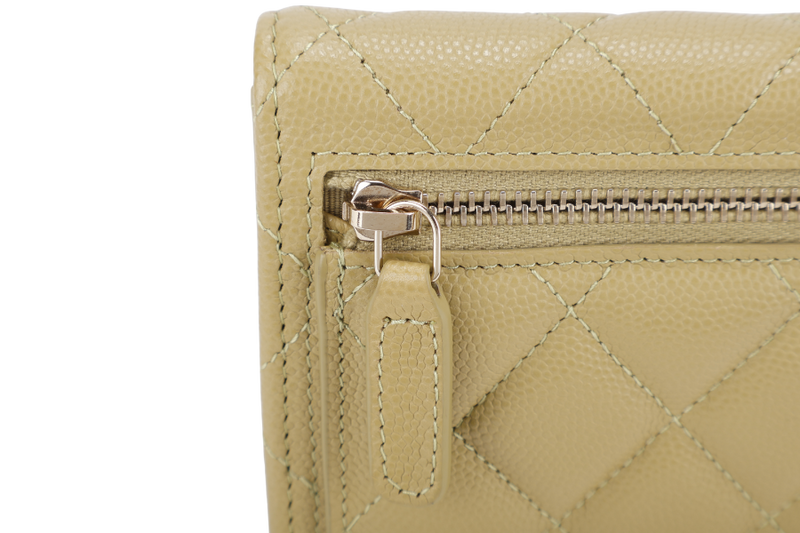 CHANEL QUILTED COMPACT FLAP WALLET PISTACHIO GREEN CAVIAR LEATHER GOLD HARDWARE MICROCHIP (UL3Lxxxx) WITH DUST COVER