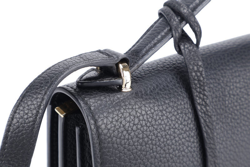 SALVATORE FERRAGAMO BLACK LEATHER GOLD HARDWARE WITH DUST COVER, BOX AND KEY POCHETTE