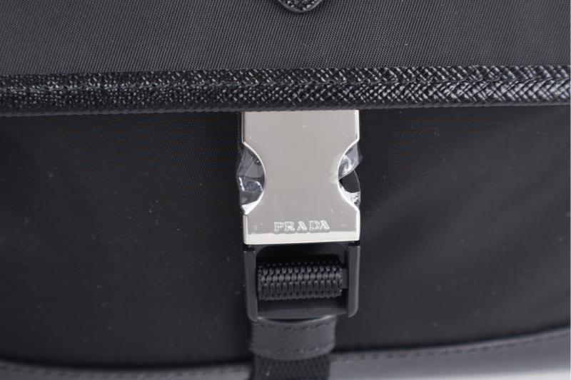 PRADA RE-NYLON BLACK SLING POUCH WITH STRAPS, DUST COVER AND BOX