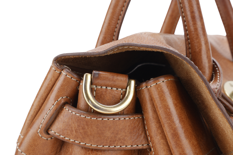MULBERRY BAYSWATER SMALL BROWN LEATHER GOLD HARDWARE WITH LEATHER STRAPS AND DUST COVER