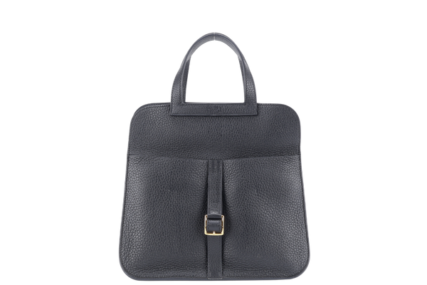 HERMES HAIZAN 25CM BLACK CLEMENCE LEATHER WITH GOLD HARDWARE STAMP Z (YEAR 2021) WITH STRAPS, DUST COVER AND BOX
