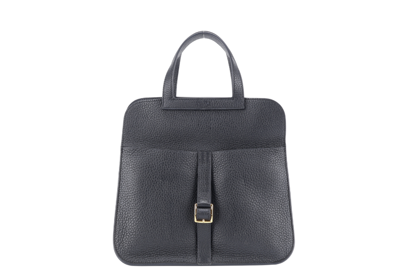 HERMES HAIZAN 25CM BLACK CLEMENCE LEATHER WITH GOLD HARDWARE STAMP Z (YEAR 2021) WITH STRAPS, DUST COVER AND BOX