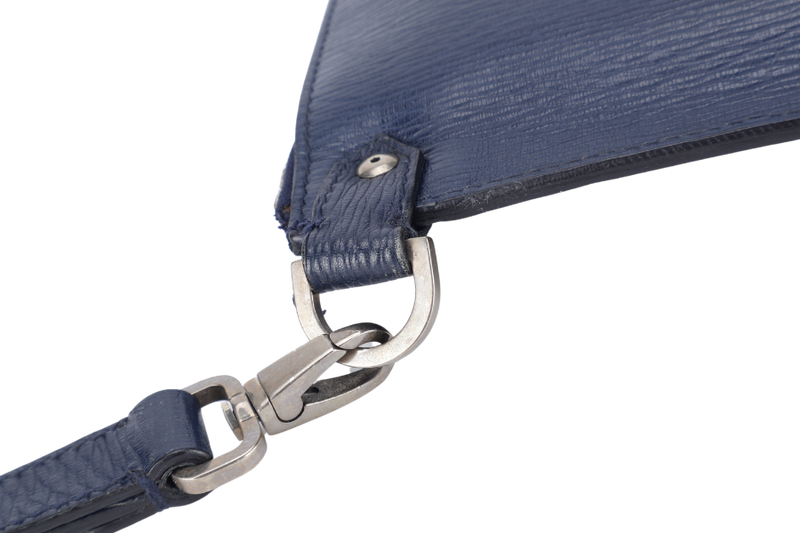 SALVATORE FERRAGAMO CLUTCH BAG (FZ-24-9406) BLUE LEATHER SILVER HARDWARE WITH WRIST STRAPS NO DUST COVER