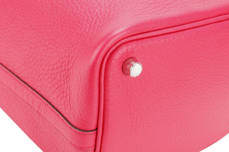 HERMES PICOTIN 18 ROSE TEXAS COLOR CLEMENCE LEATHER STAMP A (2017) SILVER HARDWARE WITH LOCK & KEYS AND DUST COVER