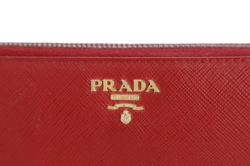 PRADA CONTINENTAL ZIPPY WALLET RED SAFFIANO NO DUST COVER