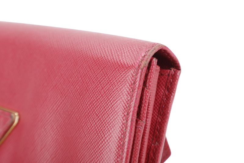 PRADA LONG WALLET PINK SAFFIANO LEATHER GOLD HARDWARE WITH BOX