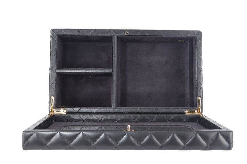 CHANEL BLACK VANITY CASE LIMITED EDITION (2500xxxx) RARA HOME DECOR COSMETIC JEWELRY BOX WITH DUST COVER AND BOX