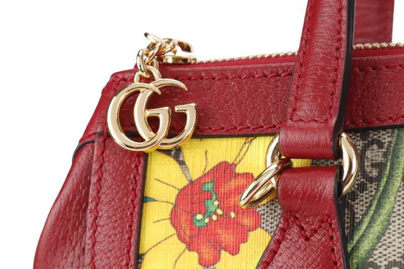 GUCCI GG FLORA WEB 2WAY BAG (547551 525040) SMALL RED LEATHER GOLD HARDWARE WITH STRAP AND DUST COVER