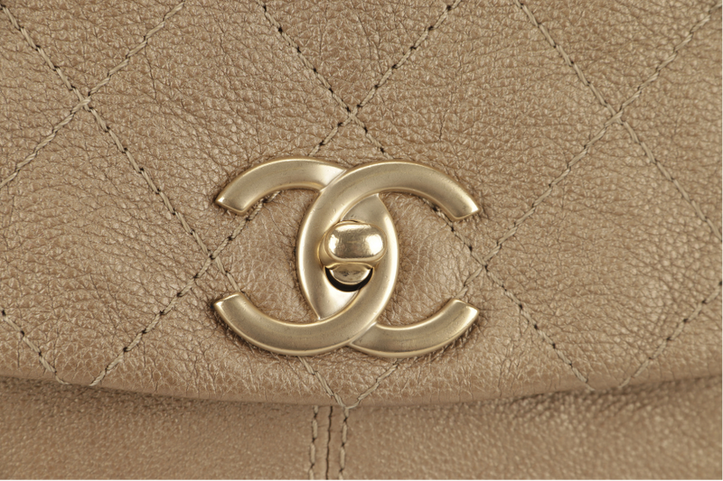 CHANEL TRIANON MESSENGER BAG (1746xxxx) GOLD DISTRESSED LEATHER GOLD HARDWARE WITH DUST COVER , CARD AND BOX