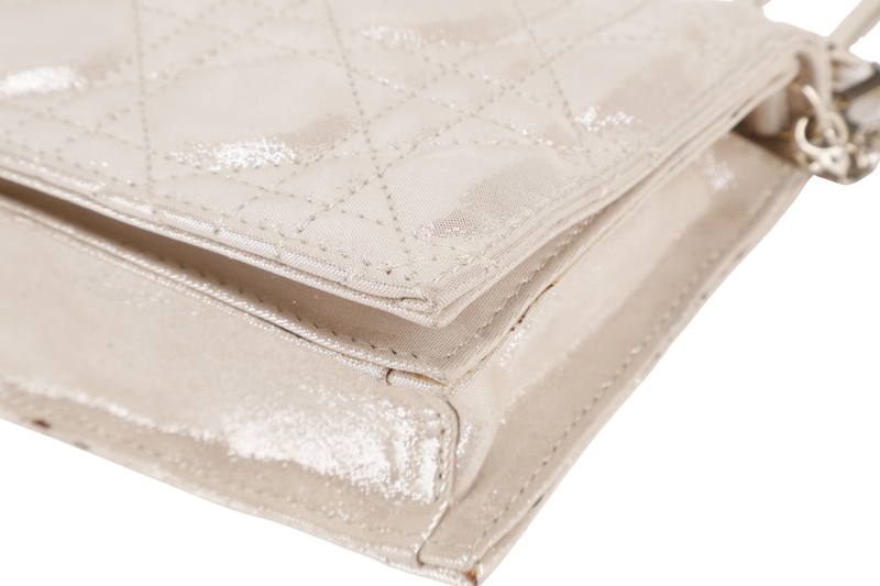 CHRISTIAN DIOR METALLIC GOLD FABRIC CANNAGE FOLDED CLUTCH GOLD HARDWARE WITH CHAIN, DUST COVER AND BOX