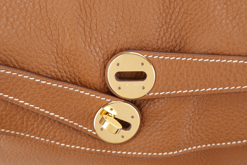 HERMES LINDY 34 STAMP K SQUARE (YEAR 2007) GOLD CLEMENCE LEATHER GOLD HARDWARE WITH DUST COVER