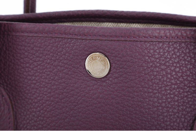 HERMES GARDEN PARTY 36 STAMP O (YEAR 2011) PRUNE COLOUR NEGONDA LEATHER SILVER HARDWARE WITH DUST COVER