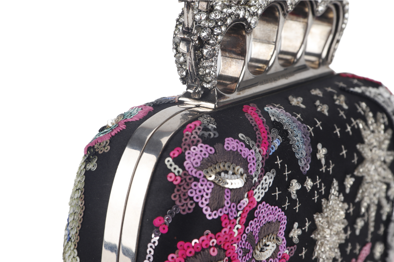 ALEXANDER MCQUEEN PEGASUS KNUCKLE EMBELLISHED CLUTCH SEQUIN & BEADS WITH DUST COVER AND BOX