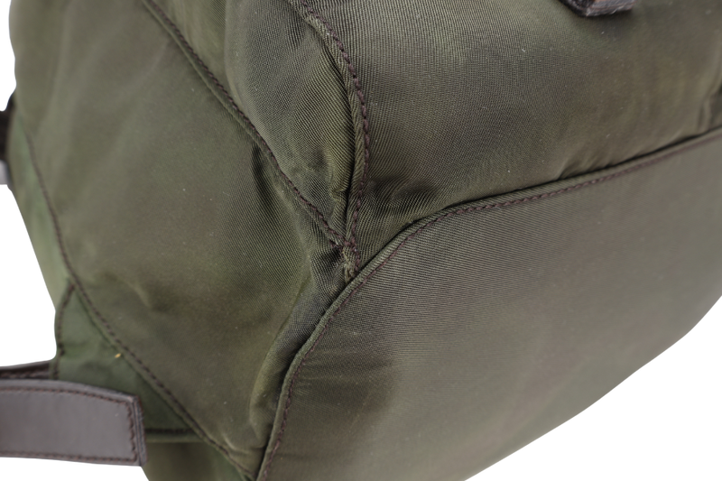 PRADA B2811 GREEN VELA NYLON BACKPACK WITH SILVER HARDWARE WITH CARD NO DUST COVER