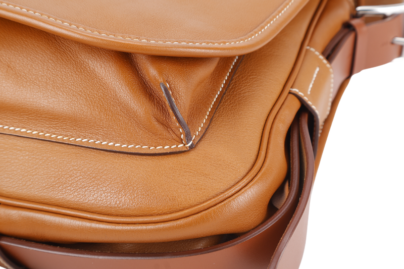 HERMES BARDA MESSENGER BAG 35 BROWN SWIFT LEATHER SILVER HARDWARE STAMP P SQUARE (YEAR 2012) WITH STRAPS