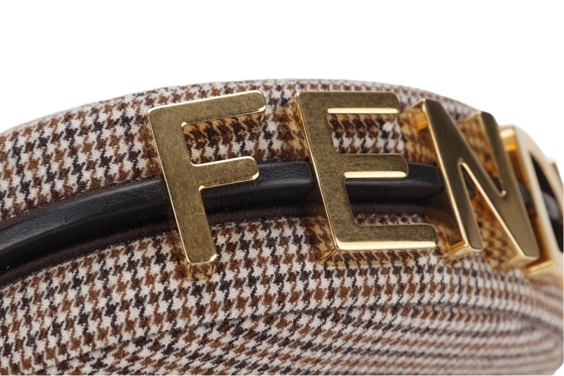 FENDI FENDIGRAPHY NANO (7AS089 AL9Z P·0189) BEIGE WOOL HOUNDSTOOTH MOTIF GOLD HARDWARE, WITH DUST COVER