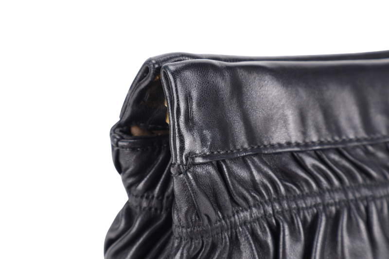 PRADA ZIPPED POUCH BLACK NAPPA GAUFRE GOLD HARDWARE WITH DUST COVER