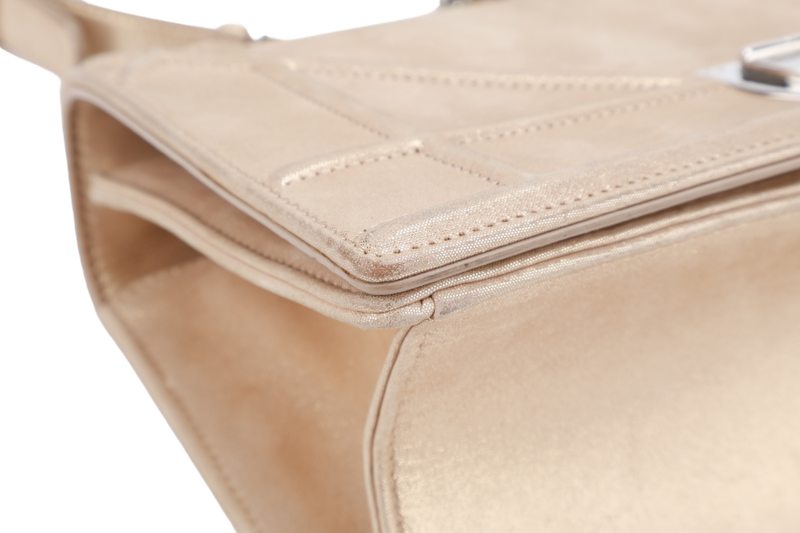DIOR DIORAMA SMALL METALLIC BEIGE SUEDE SILVER HARDWARE 01-BO-0125 WITH CARD, DUST COVER AND BOX