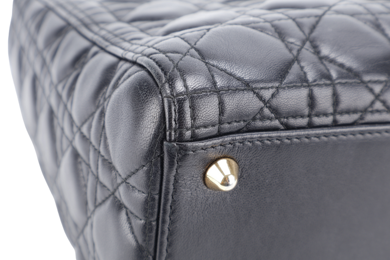 CHRISTIAN DIOR LADY DIOR LARGE BLACK LAMBSKIN (18-MA-0114) GOLD HARDWARE WITH STRAPS, NO DUST COVER