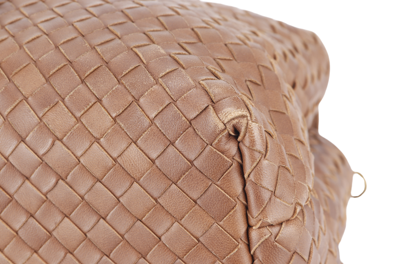 BOTTEGA VENETA WOMAN BOSTON BAG MEDIUM BROWN LEATHER GOLD HARDWARE WITH DUST COVER