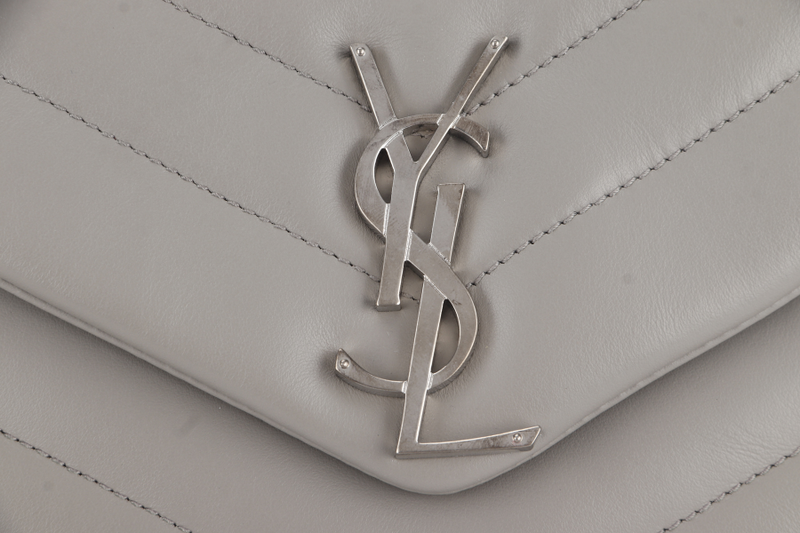 YVES SAINT LAURENT (YSL) LOULOU MEDIUM GREY CALFSKIN SILVER HARDWARE WITH CARD AND DUST COVER