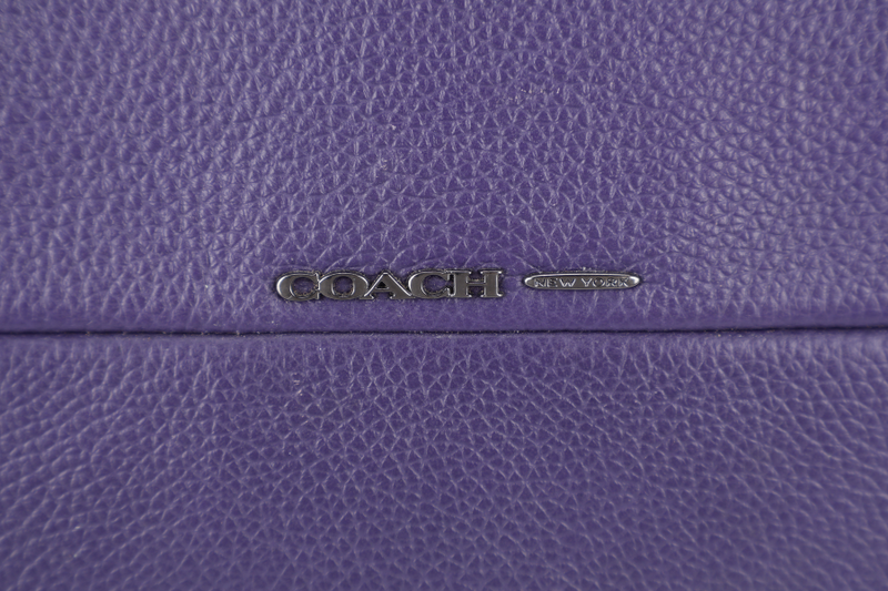 COACH BOROUGH BAG MEDIUM PURPLE CALF LEATHER BLACK HARDWARE WITH STRAPS NO DUST COVER