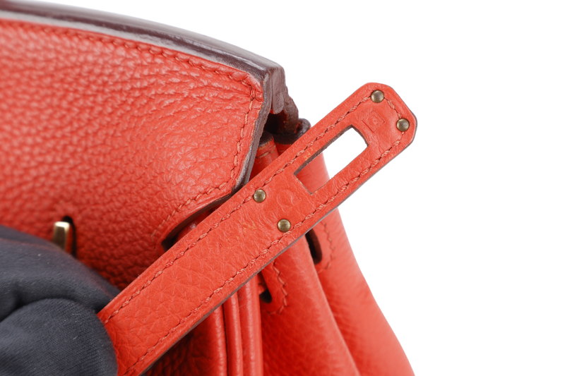 HERMES BIRKIN 25 ORANGE TOGO LEATHER STAMP Q SQUARE (YEAR 2013) GOLD HARDWARE WITH LOCK&KEYS AND DUST COVER