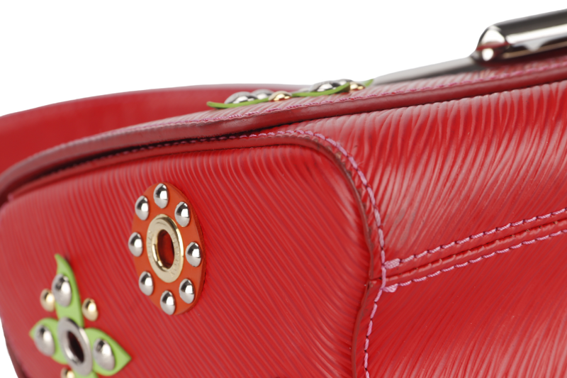 LOUIS VUITTON TWIST LIMITED EDITION MECHANICAL FLOWERS BAG MM RED EPI LEATHER SILVER HARDWARE WITH DUST COVER