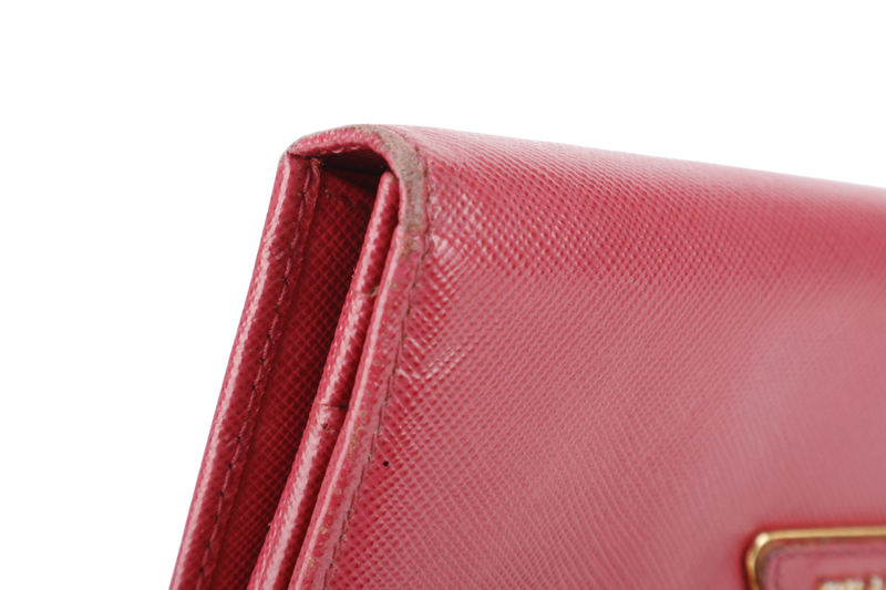 PRADA LONG WALLET PINK SAFFIANO LEATHER GOLD HARDWARE WITH BOX