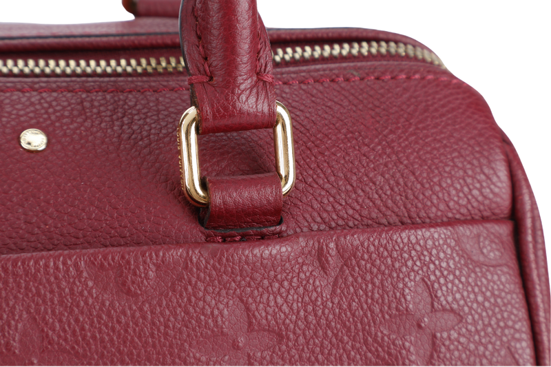 LOUIS VUITTON M44145 SPEEDY BANDOULIERE 25 MONOGRAM BURGUNDY EMPREINTE LEATHER GOLD HARDWARE WITH LEATHER STRAPS, KEY&PADLOCK AND DUST COVER