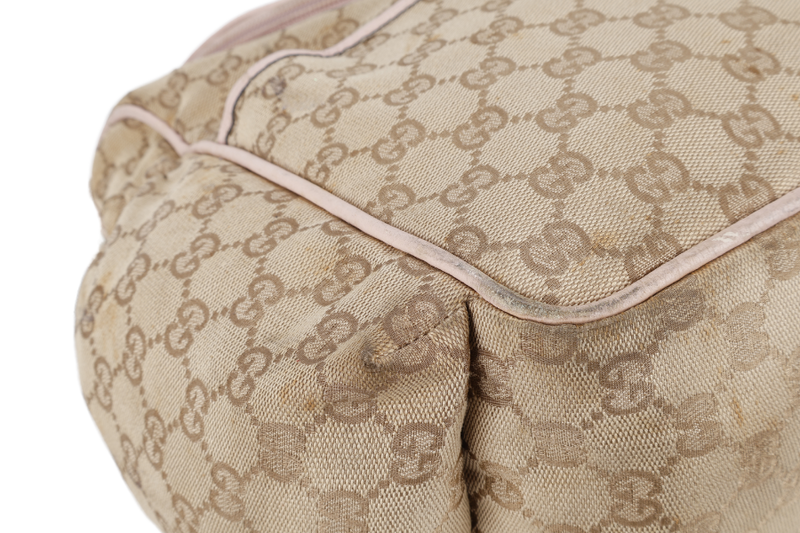 GUCCI DIAPER BAG 123326.002058 LARGE BEIGE & PINK GG MONOGRAM CANVAS GOLD HARDWARE WITH DUST COVER